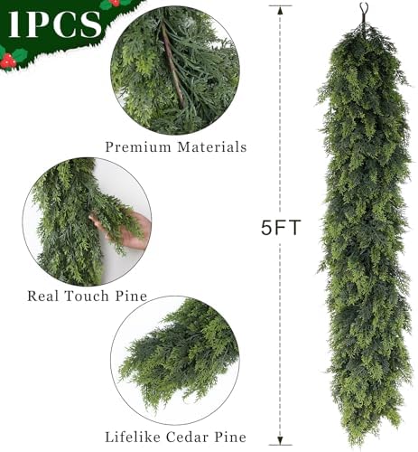 Lifelike Touch Artificial Cedar Garland for Christmas Decor(5 FT,1 PCS)