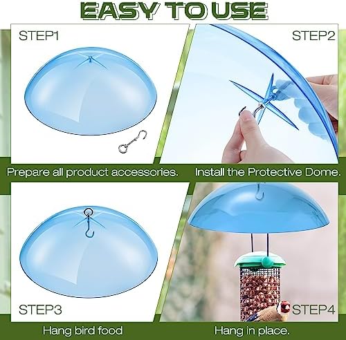 2 Pcs 10 Inch Squirrel Baffles Plastic Bird Feeders Protective Cover Dome Rain Proof with Hooks for Hanging Bird Seed Covers Rain Guards(Clear, Blue)