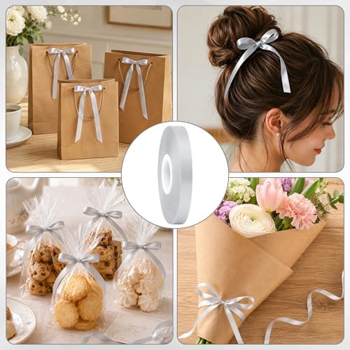 3/8In 30Yards Thin Silver Ribbon for Gift Wrapping Christmas Wedding Decor