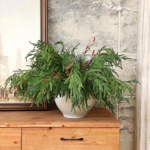 Jutom 6 Pcs Artificial Christmas Norfolk Pine Branches Stems, 30 Inches
