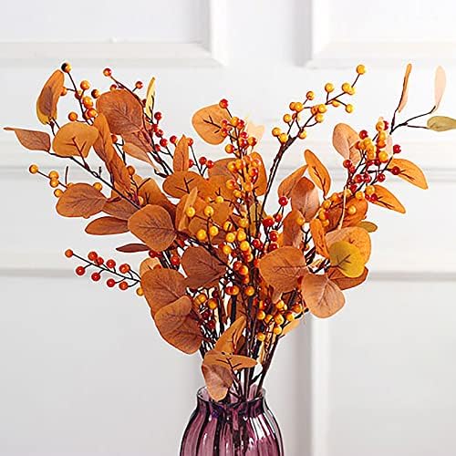 6 Pack Fall Berry Stems Fake Orange Holly Berries Branches Long Stem Plants for Vase, Fall Thanksgivings Harvest Christmas Festival Decorations