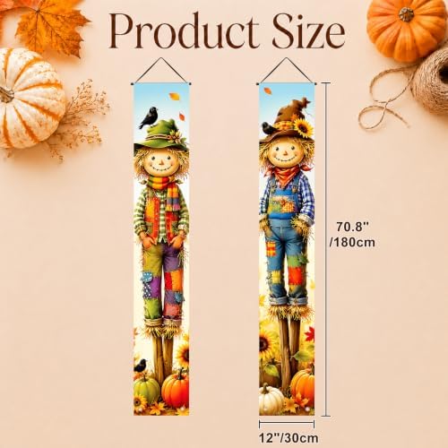 2 Fall Scarecrow Porch Banners 71 x 12 Inch Thanksgiving Door Decorations