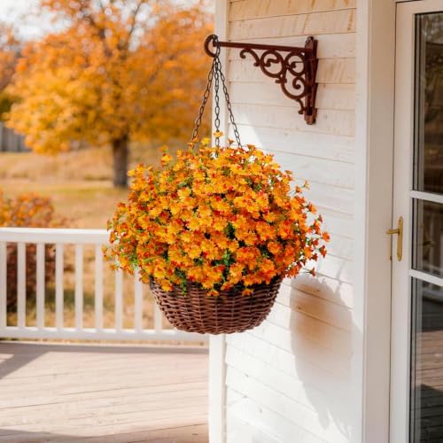 Artificial Fall Mums Outdoor Flowers, UV Resistant Faux Autumn Daisy Plants, Fake Orange Chrysanthemum Bush for Front Porch, Window Box, Patio Planter, Home & Garden (Daisy- Orange)