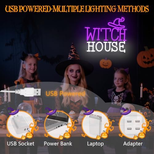 Halloween Neon Sign USB Powered Dimmable Witch House Sign for Home