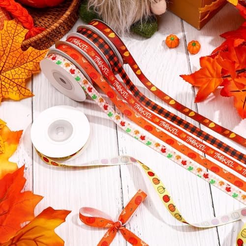 DECYOOL Fall Ribbon 6 Rolls 60 Yards Autumn Thanksgiving Grosgrain Ribbons