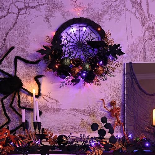 Valery Madelyn 24" Pre-Lit Halloween Wreath for Front Door Decor