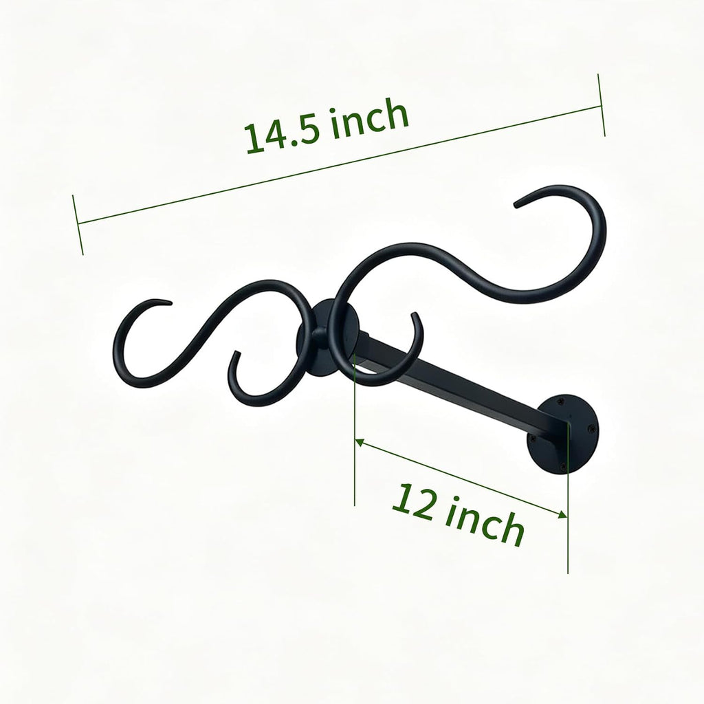 Wall Mount Double Shepherds Hook for Outdoor Bird Feeder & Planter, Heavy Duty Bracket with 12" Standoff, Rustproof