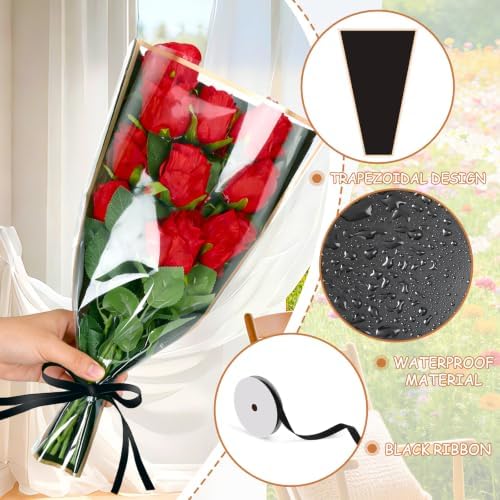 Jansun 40 Pcs Flower Wrapping Bags with Ribbon for Bouquet Packaging