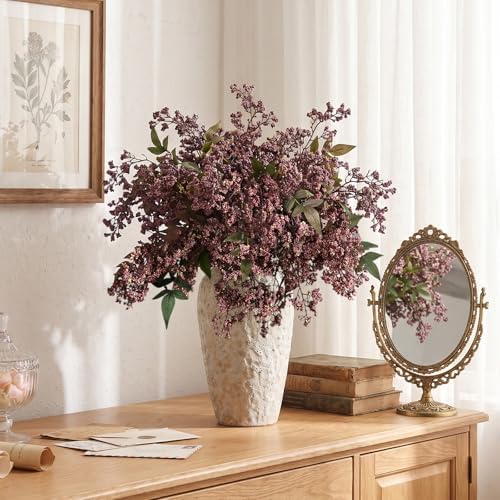 6Pcs 43In Faux Berry Stems, Artificial Nandina Fall Decor, Dusty Plum