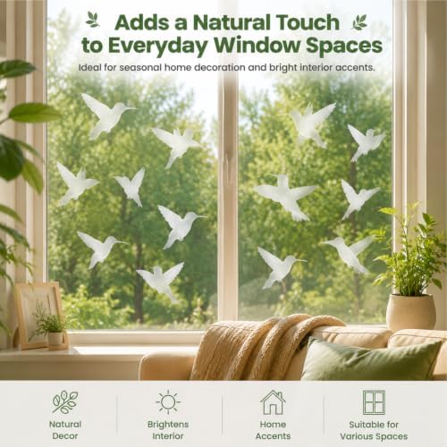 UV Reflective Window Bird Stickers, 12 Pcs Hummingbird Anti Collision Decals on 2 Sheets for Glass Doors and Windows