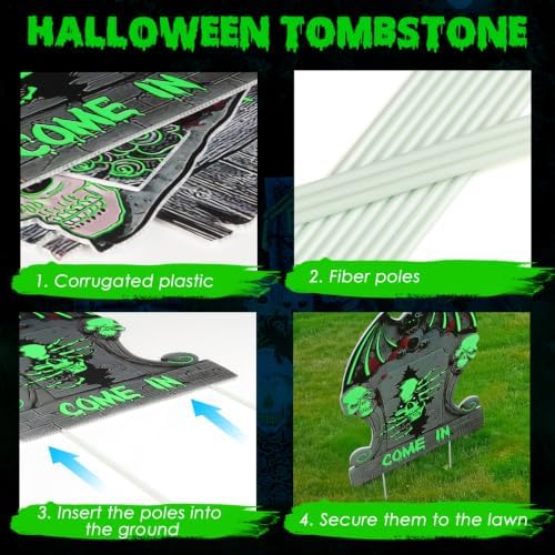 6 Pack Halloween Decorations, Glow in the Dark Tombstones Outdoor Decor