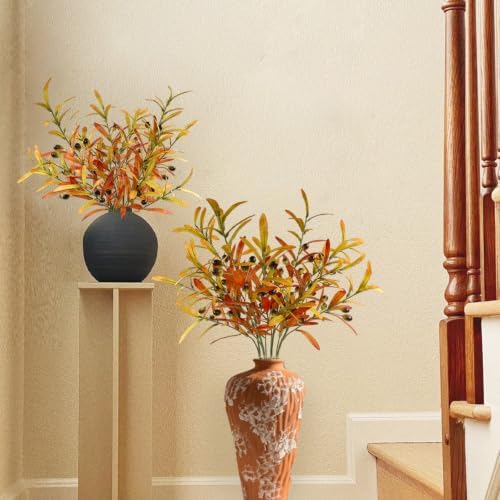 SNAIL GARDEN 4Pcs Fall Faux Olive Branches with Berries,Gradual Color