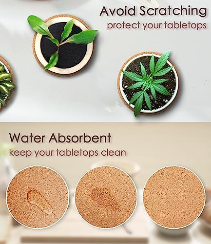 Cork Plant Coasters, Double Layers Cork Plant Mats, 4 Inch, 6 Pcs