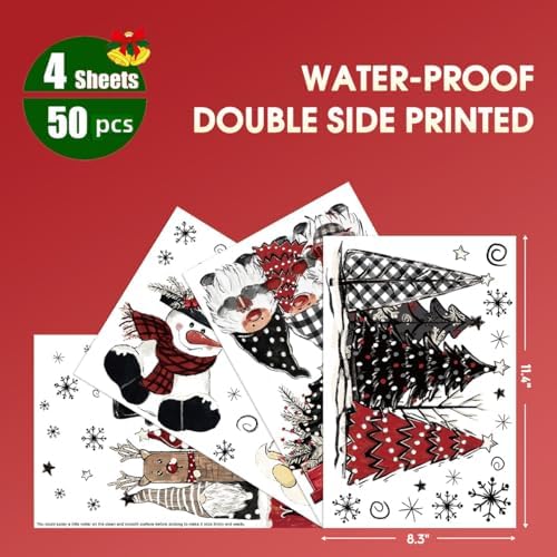 Horaldaily 50 PCS Christmas Window Cling Sticker, Red Xmas Santa Claus Truck Snowman Deer Trees for Home Party Supplies Shop Window Glass Display Decoration