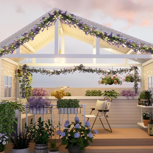 RECUTMS Faux Lighted Mantle Garland Purple Artificial Hanging Greenery 3Pcs