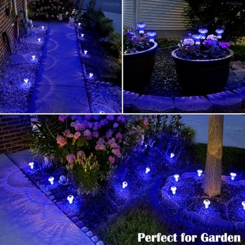 Priddop Solar Garden Lights Outdoor Waterproof 8 Pack Blue LED Mushroom