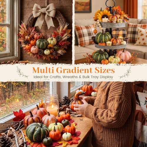 HAKACC 14 PCS Artificial Mixed Pumpkins for Decorating, Fake Pumpkins