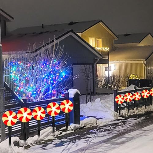Christmas Lollipop Pathway Lights, 2 Sets 7Ft Christmas Pathway Lights Outdoor with 8 Candy Cane Markers Stake Lights, Candy Cane Landscape Path Lights for Outdoor Lawn, Garden, Yard, Sidewalk