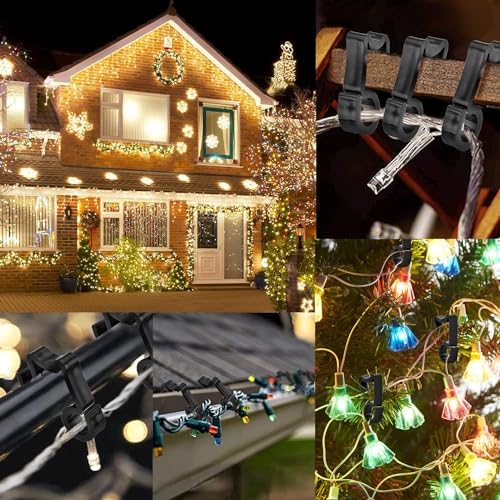 AccEncyc 100 Pcs Outdoor Light Clips Hooks for Gutter Hanging Outdoor Lights Christmas Village Accessories (Black)
