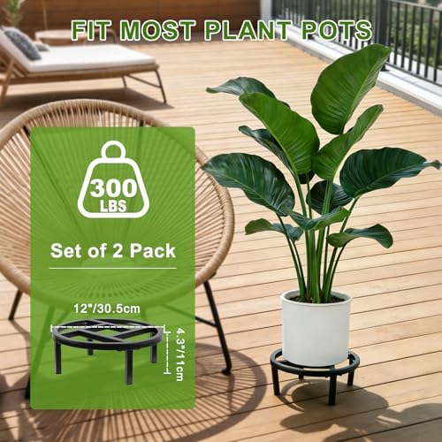 Metal Plant Stand Indoor & Outdoor Pot Holder Black 12"-2PCS