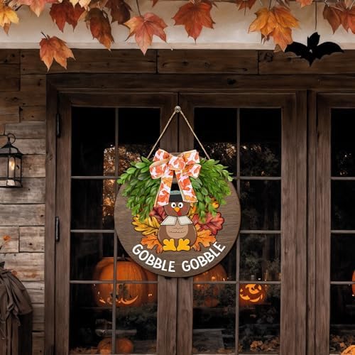 Boao 12 Inch Thanksgiving Door Decor Turkey Wooden Sign for Front Door