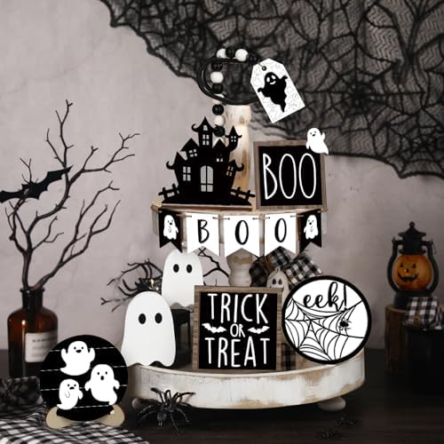 Umigy 15 Pcs Halloween Decor for Home Ghost Tiered Tray Decor Set