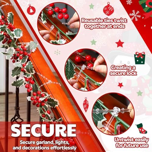 Cinnvoice 1pcs Clear Garland Ties for Halloween Banister Mantel, 16inch