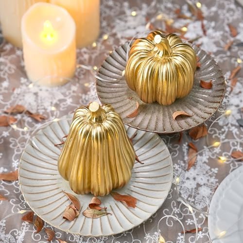 FESTGLOX Gold Fall Pumpkin Decor, Resin Pumpkin Figurines for Decorating