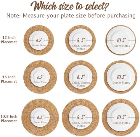 BAVIFY 13" Round Woven Placemats Set of 6, Plate Chargers for Dining Table