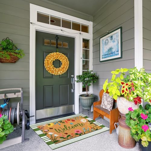 Tinideya 2 Pcs Summer Floral Doormat Outdoor Layered Wildflower Welcome Mat