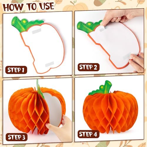 6 Pcs Pumpkin Honeycomb Decorations, Thanksgiving 3D Pumpkin Table Centerpieces, Fall Honeycomb Paper Tissue Balls for Halloween Thanksgiving Party Decor Harvest Festival Supplies