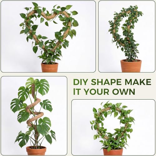 3 Pack Moss Pole Monstera Plant Support, 2 Pack 28" & 1 Pack 48" Bendable Plant Stakes Made of Real Coco Coir Support for Climbing Indoor Plants, Tall Moss Stick Trellis for Potted Climbers