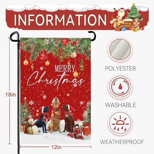 Retriever Dogs Xmas Garden Flags Double Sided 12X18 Inch Winter Snow Holiday Garden Flag for Outside Christma Yard Flag Lawn Yard Outdoor Decorations