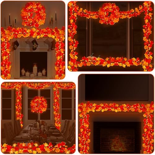 4Pack 36FT Plug in Fall Garland with Lights for Fall Decorations for Home