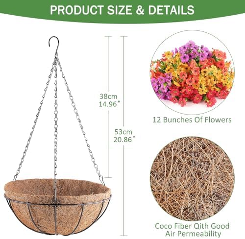 AGIRL 2 Set Artificial Hanging Flowers with Baskets for Outdoors