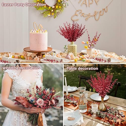 RECUTMS 36Pcs Artificial Red Eucalyptus Leaves Stems 14.6in Christmas Pick