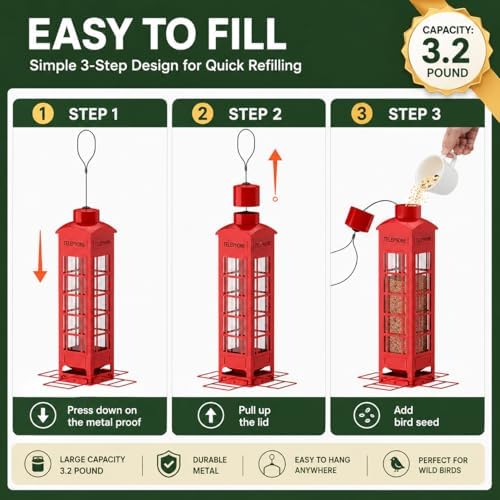 Squirrel Proof Bird Feeder, 3.2LB Large Capacity Metal Mesh Hanging Bird Feeder for Outdoors with Weight-Activated Perches for Cardinals, Finches, Chickadees & Blue Jays, for Dad