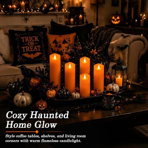 Homemory Orange Halloween Flameless Candles, Remote Timer, 9 Pack