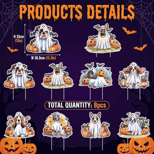 Rngmsi Halloween Ghost Dog Yard Sign Outdoor Decorations 8pc