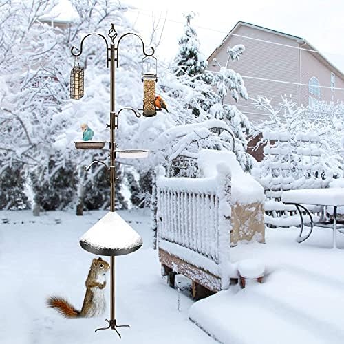 Bird Feeding Station Kit with Squirrel Baffle and Suet Cage Wild Bird Feeder Kit with Mesh Tray, Fruit Hook, and Double W Hook for Attracting Wild Birds