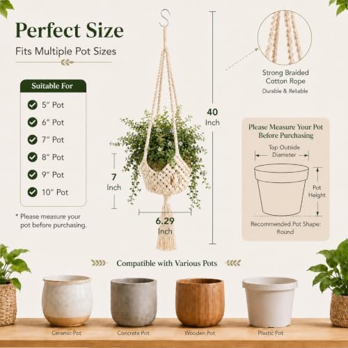 Shappy 3 Pack Boho Macrame Plant Hanger for Indoor