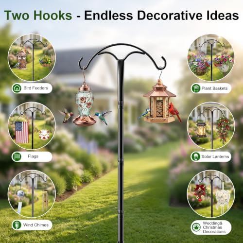 2 Pack 76" Shepherds Hooks for Outdoor, Heavy-Duty Metal Bird Feeder Pole