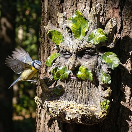 10.3" Whimsical Tree Face Sculpture, Garden Peeker Statue, Outdoor Trunk Tree Huggers Art, Landscape Accent Ornament, Hanging Fairy Elve Figurine for Yard Art, Feeder Decor Wall Mounted Statue
