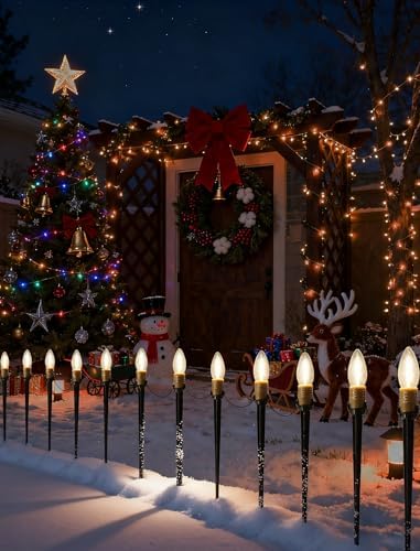 38.5FT Christmas Pathway Lights Outdoor, 25PK LED C26 Yard Stake Lights