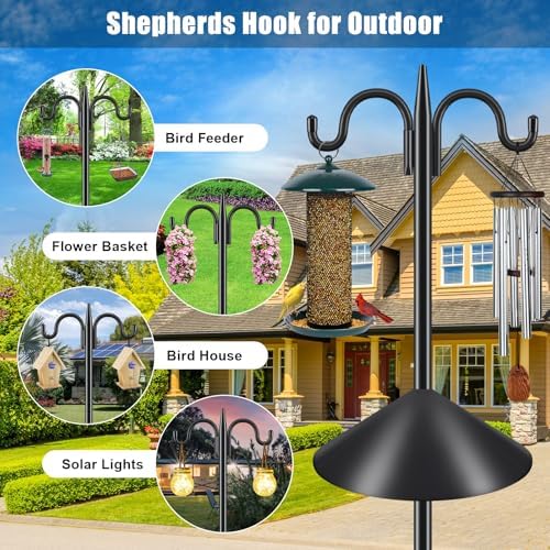 Gtongoko 92 Inch Double Hook Bird Feeder Pole with 19 Inch Squirrel Baffle