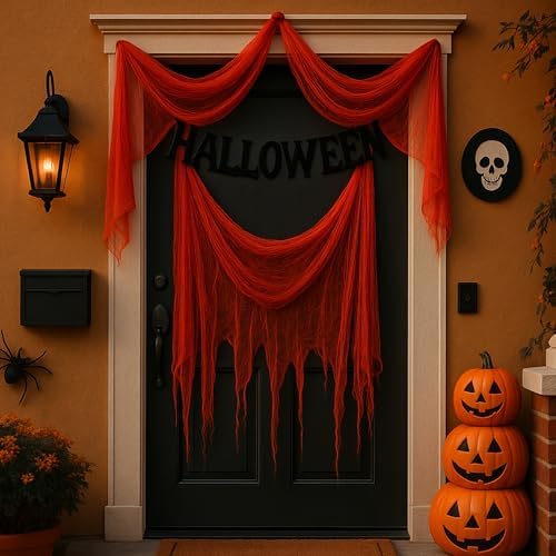 400"x85" Large Halloween Creepy Cloth, Spooky Gauze Party Decoration, Red