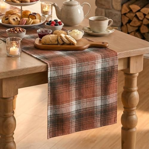 Artoid Mode Caramel Brown Farmhouse Plaid Fall Table Runner 13x108 Inch