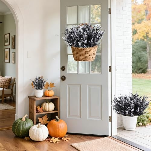 RECUTMS Black Artificial Greenery,12Pc Fake Fall Outdoor UV Resistant Plant