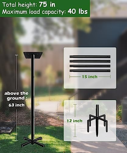 75 Inch Bird House Pole Mount Kit, Adjustable Heavy Duty Bird Feeder Pole for Outdoors, Universal Mounting Post Set with 5-Prong Base, Black, 1 Pack