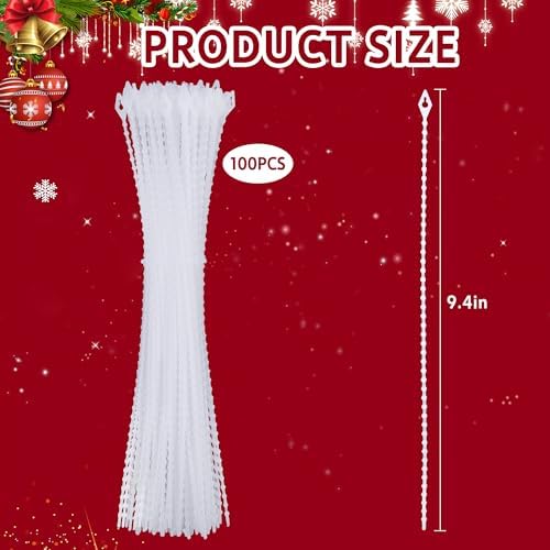 codree 100 Pcs Reusable Christmas Garland Ties, Adjustable Beaded Loop Cable Ties Garland Hanger, Flexible Decorative Hanging Christmas Lights Tie for Xmas Tree Wreath Stairways Banister Decoration